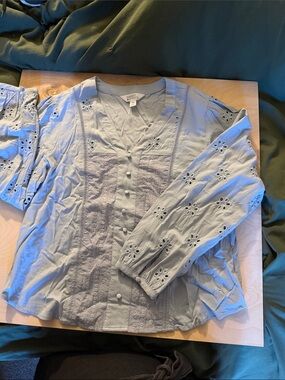 Market and Spu e Light Blue Eyelet Blouse Shirt